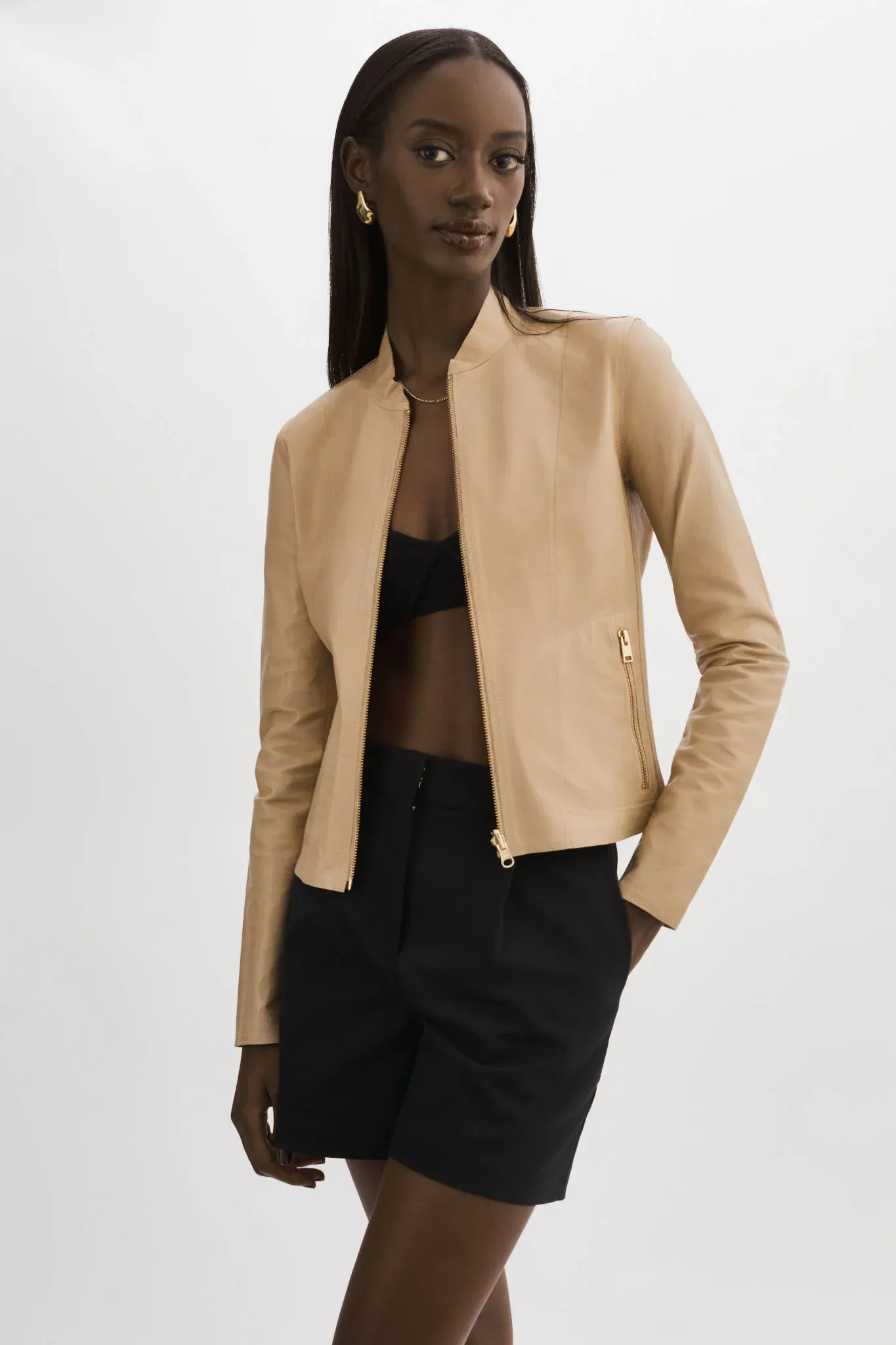 LAMARQUE - Chapin Reversible Leather Bomber in Wheat/Gold