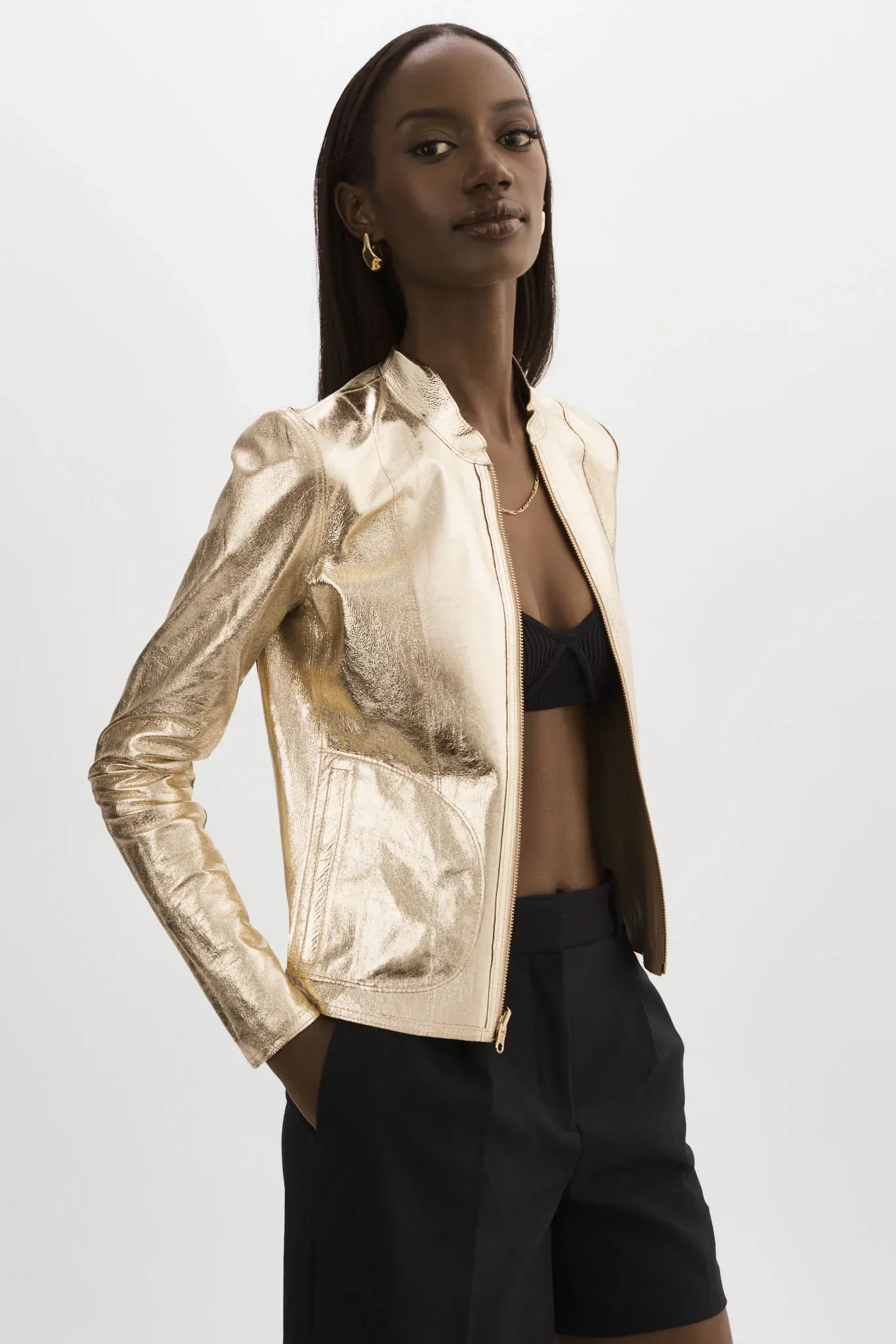 LAMARQUE - Chapin Reversible Leather Bomber in Wheat/Gold