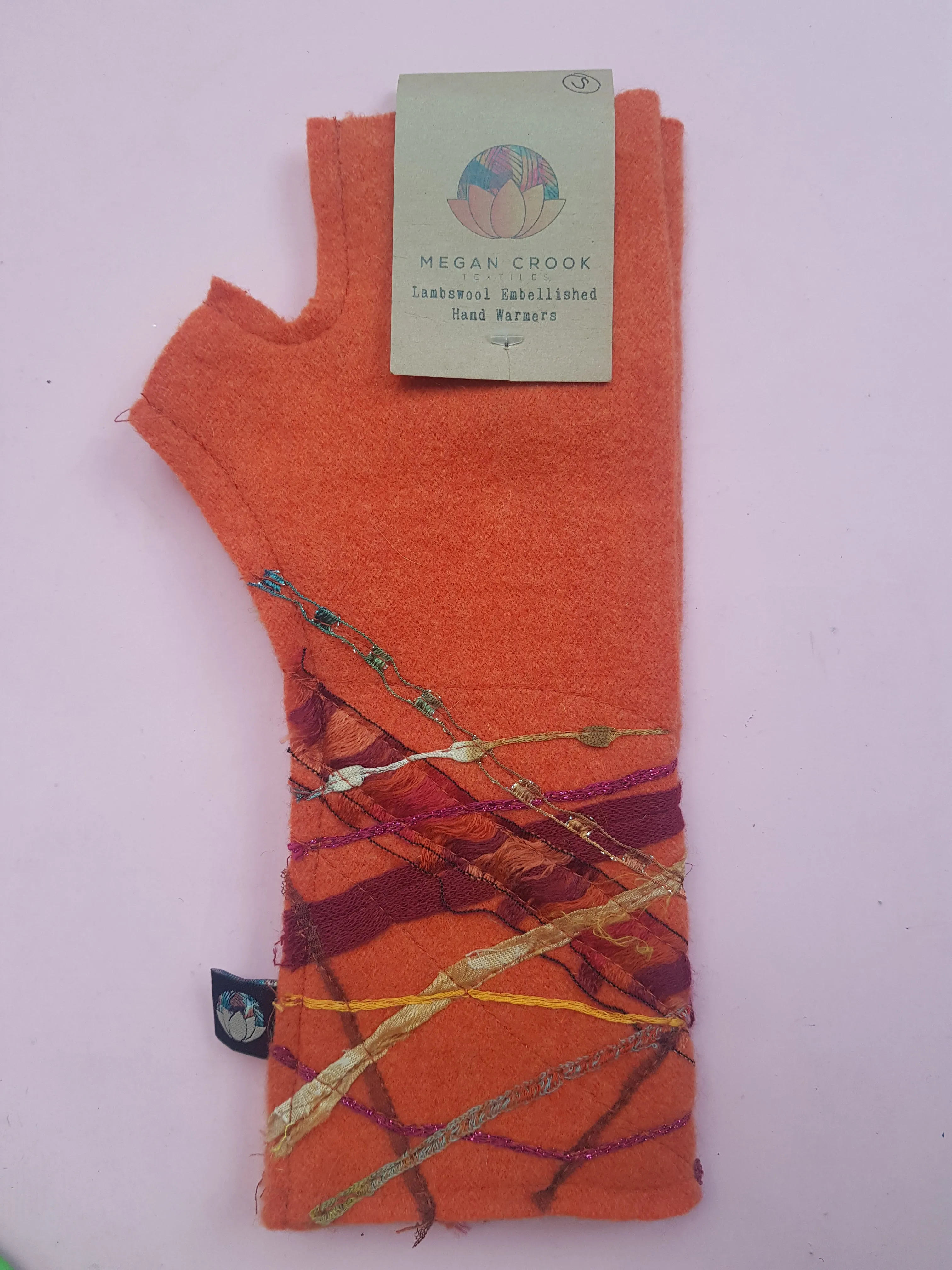 Lambs wool Embellished Hand Warmers - Tangerine