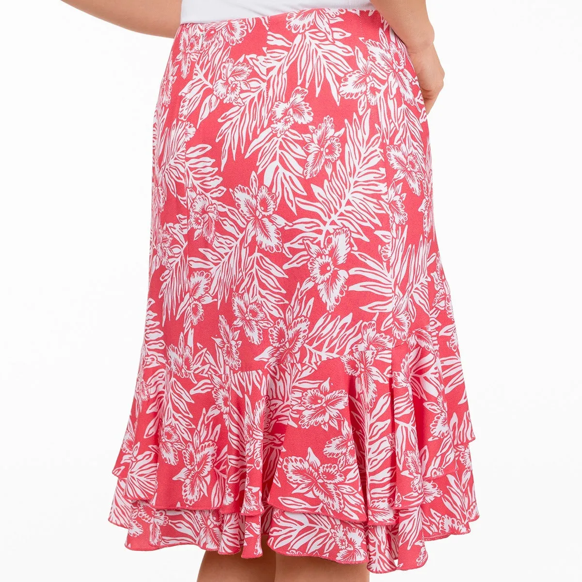 Layered Ruffle Skirt in Coral Hawaiian