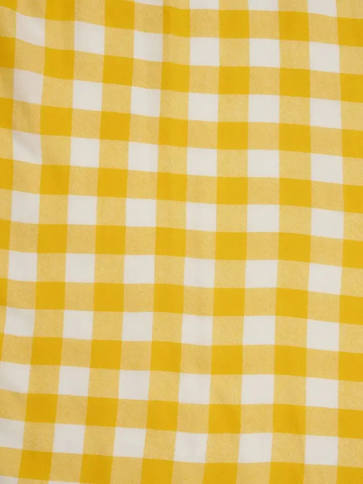 Lily Off Shoulder Yellow Gingham Swing Dress by dolly and dotty