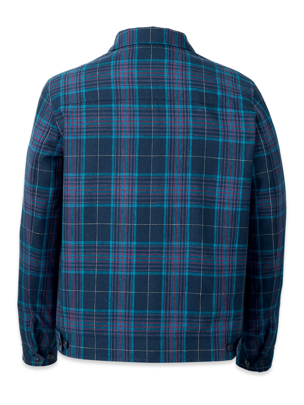 Linen Blend Plaid Bomber Jacket - Navy Multi