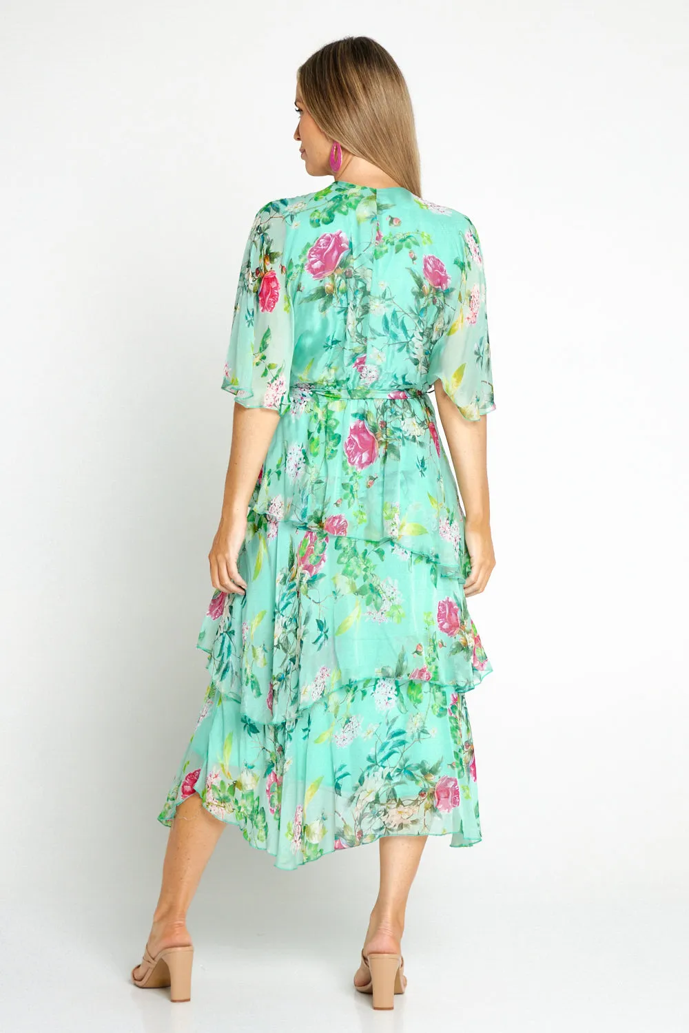 Loira Silk Dress - Mint Rose Garden