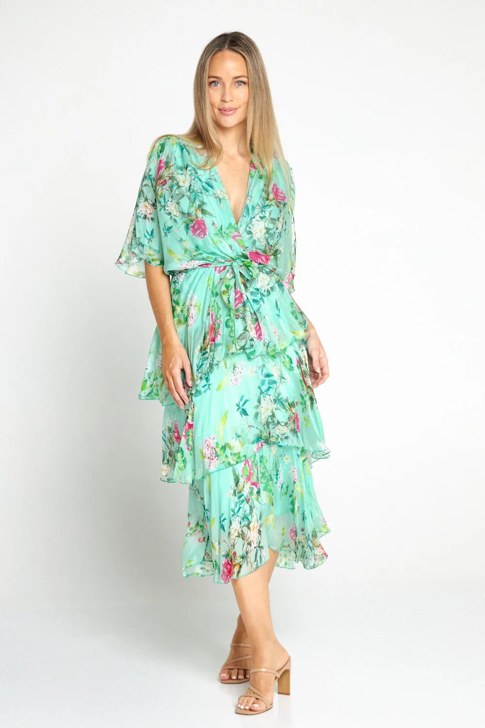 Loira Silk Dress - Mint Rose Garden