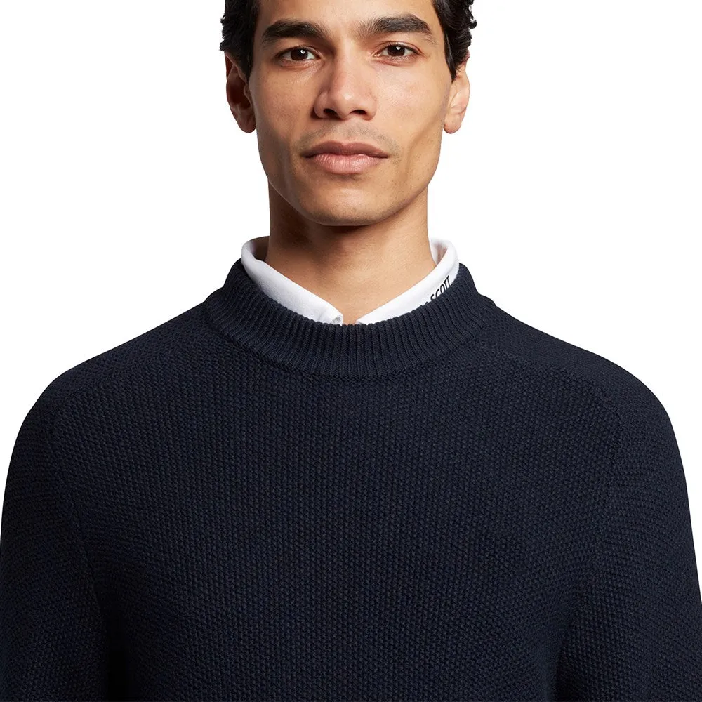 Lyle & Scott Tonal Eagle Seed Stitch Mock Neck Pullover - Dark Navy