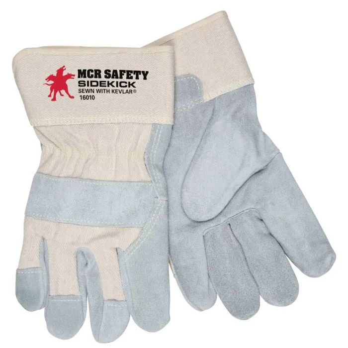 MCR Safety Sidekick 16010XL Series Leather Palm Work Gloves, Gray, X-Large, 1 Dozen