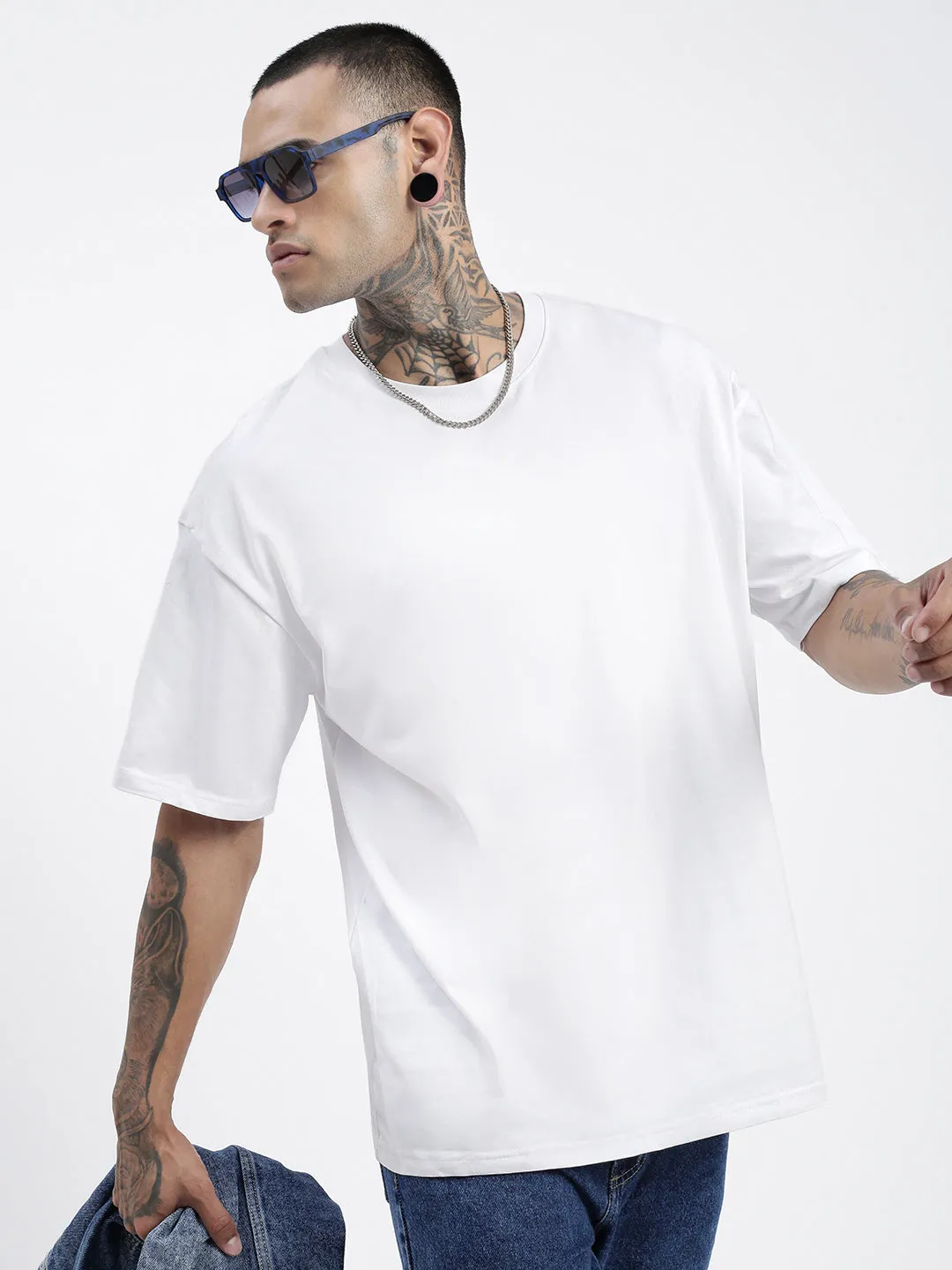 Men Solid White Oversized T Shirt