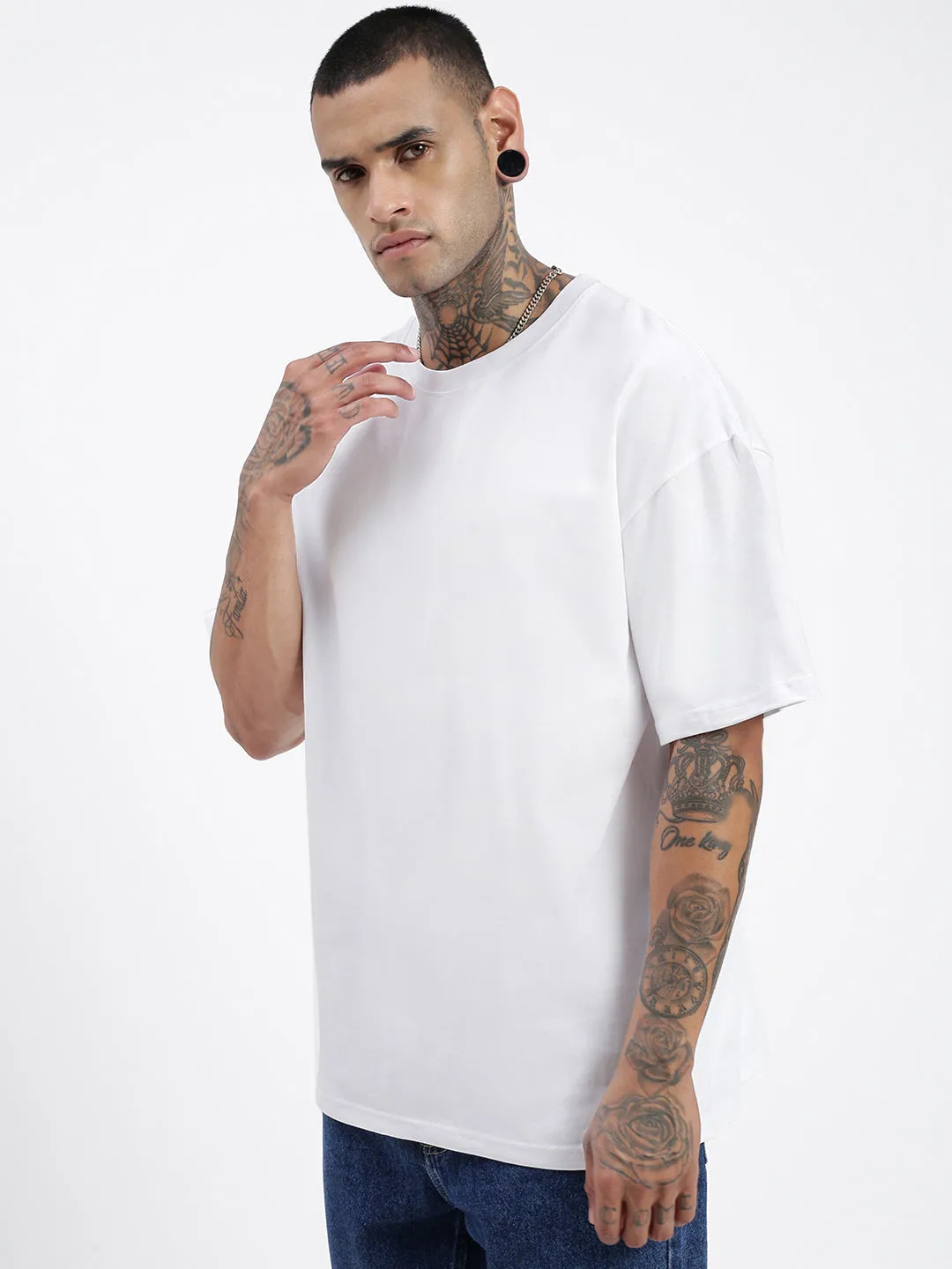 Men Solid White Oversized T Shirt