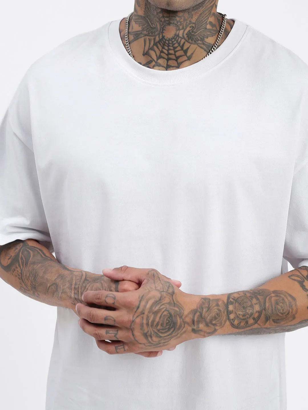 Men Solid White Oversized T Shirt