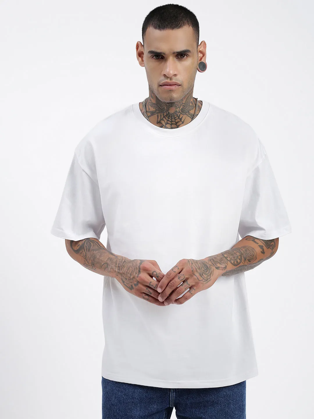 Men Solid White Oversized T Shirt