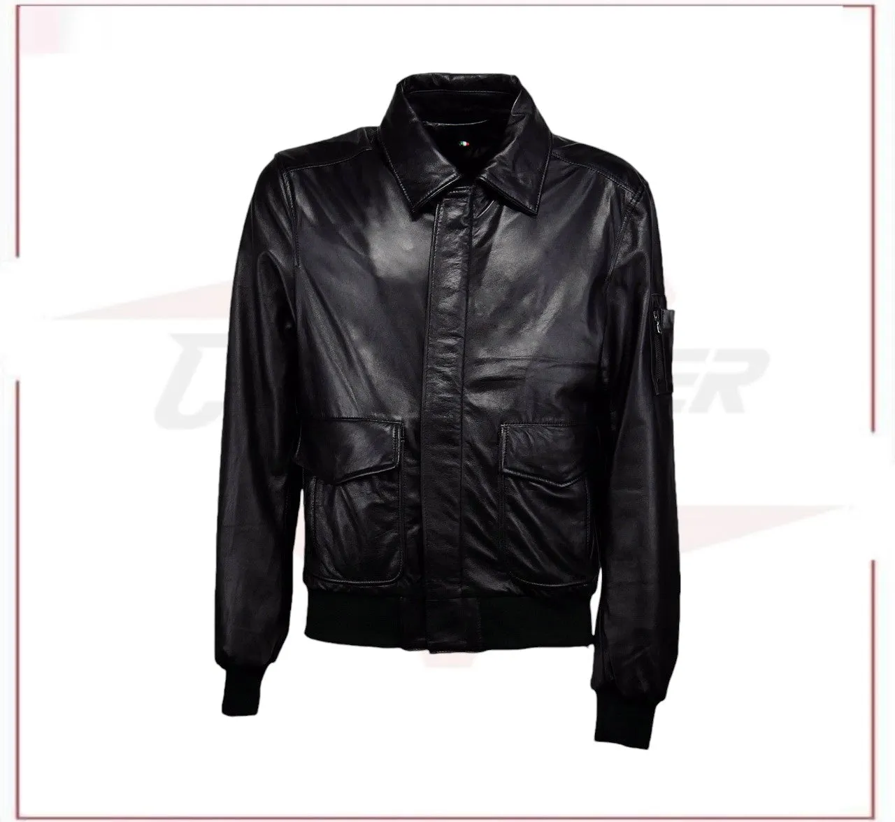 Men's Bomber Jacket in Genuine Black Leather