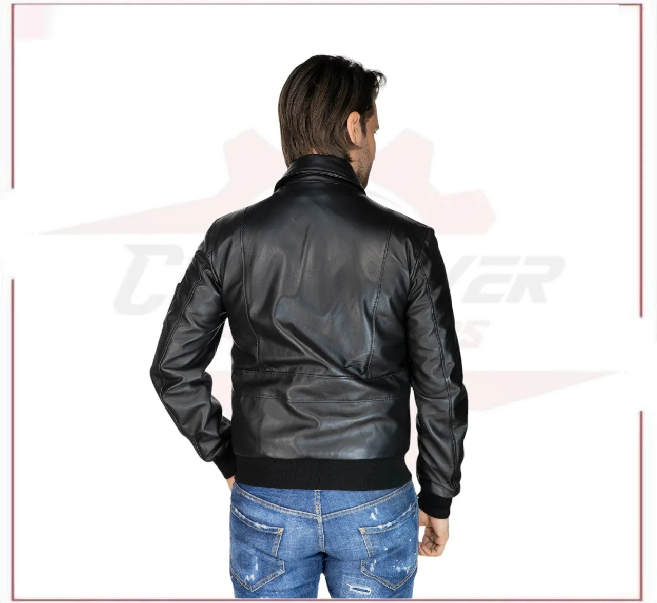 Men's Bomber Jacket in Genuine Black Leather