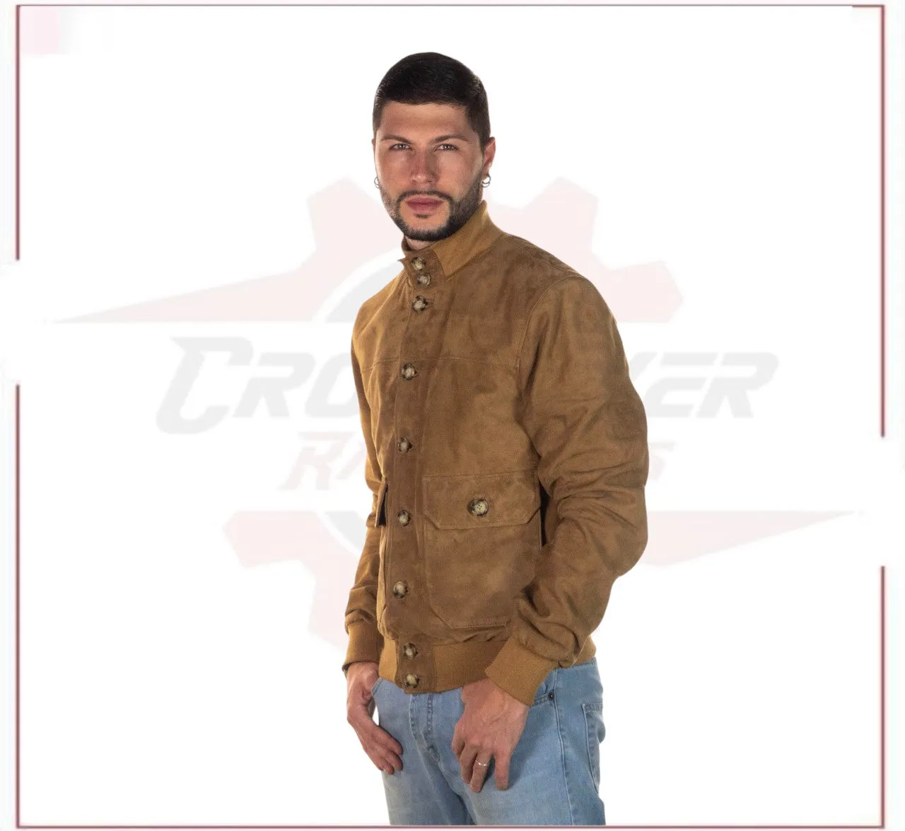 Men's Bomber Jacket in Genuine Honey Suede Leather