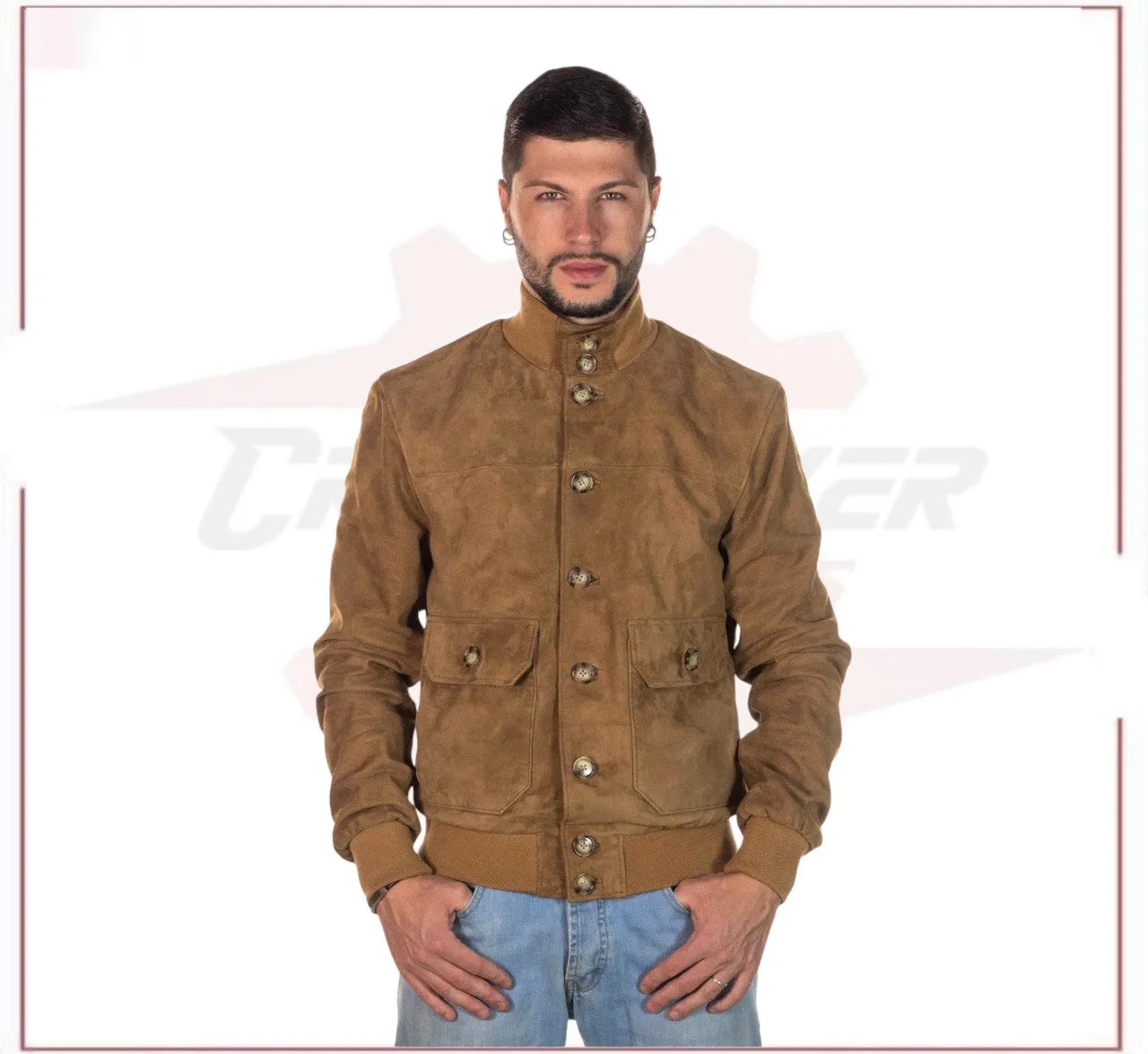 Men's Bomber Jacket in Genuine Honey Suede Leather