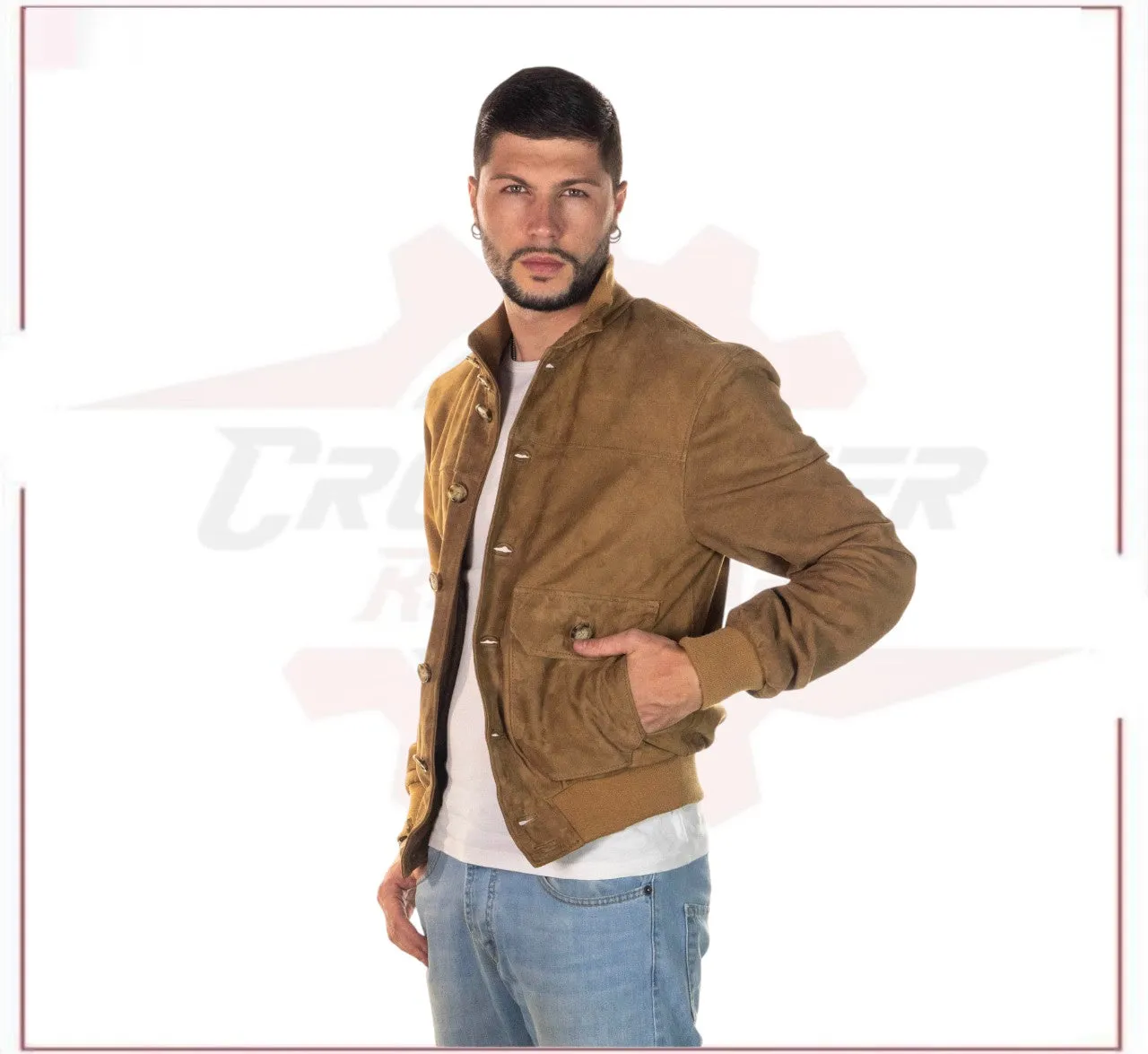 Men's Bomber Jacket in Genuine Honey Suede Leather