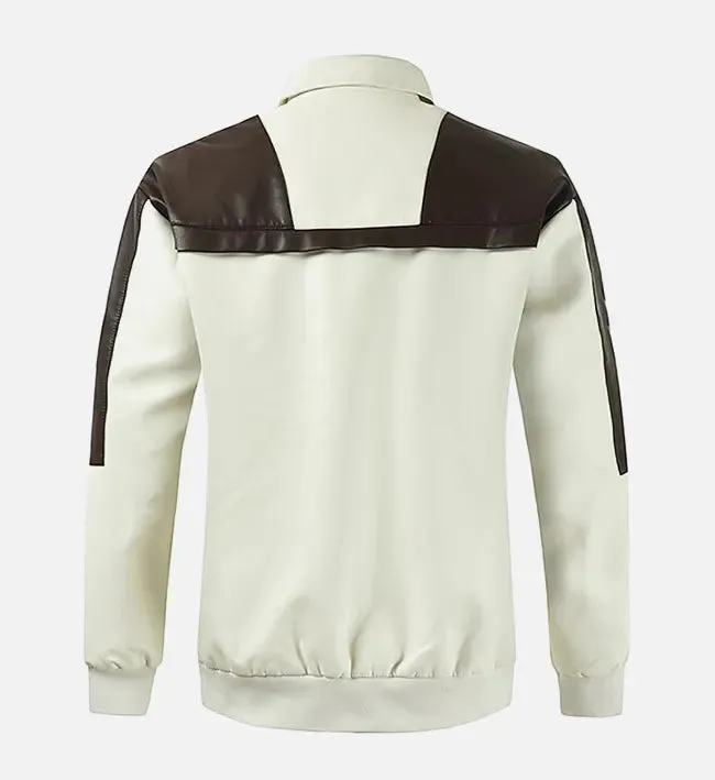 Men's Casual Hatless Leather Bomber Jacket