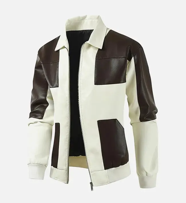 Men's Casual Hatless Leather Bomber Jacket