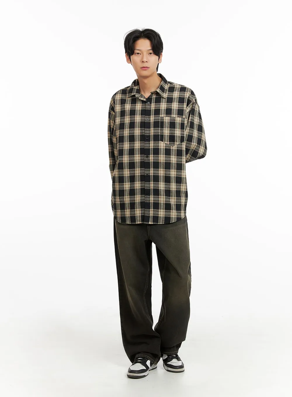 Men's Checkered Buttoned Collared Shirt IA402