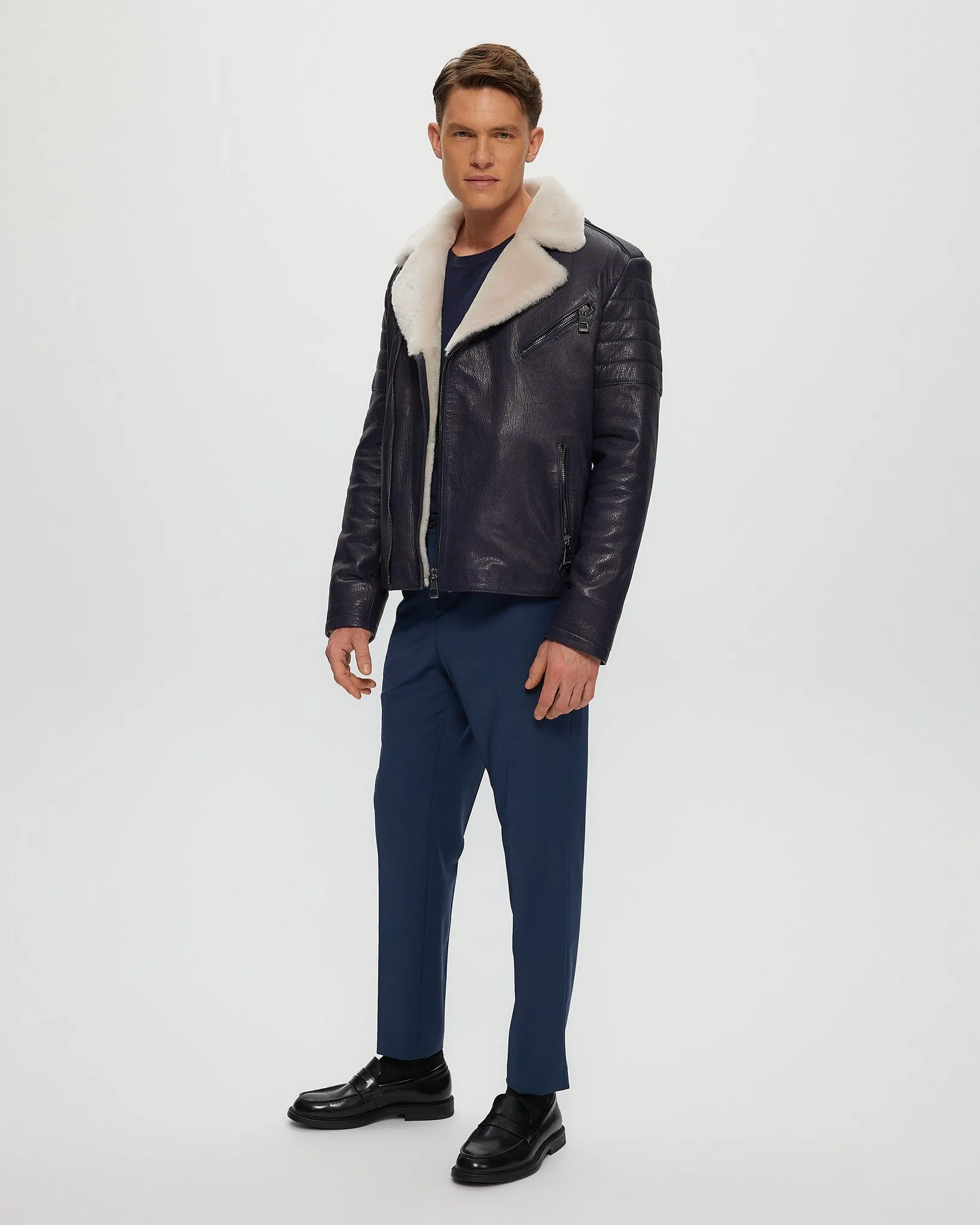 MENS NAPPA MOTO JACKET WITH SHEARLING LAMB LINING