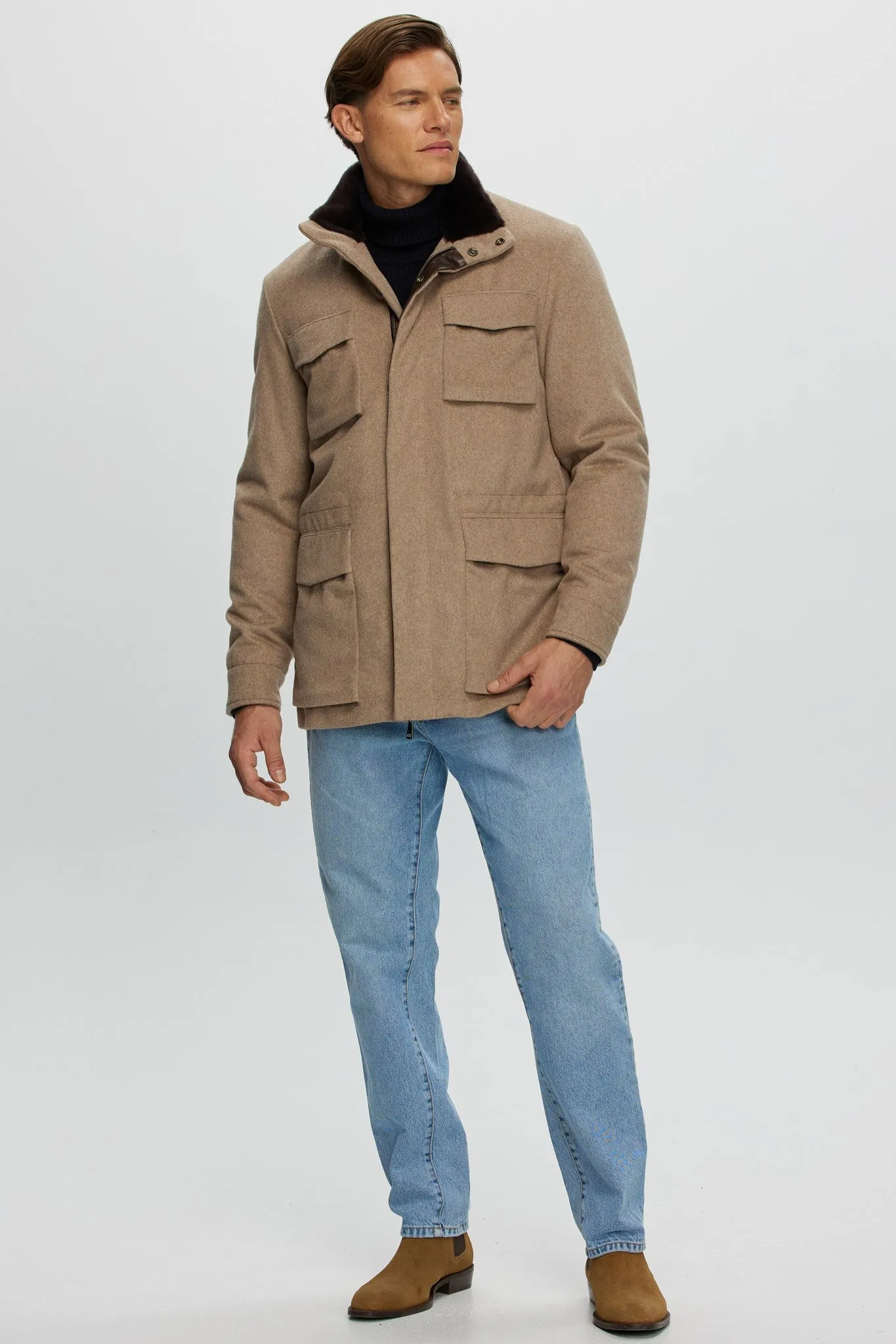 Men's Select Fabric Jacket with Merino Shearling Lamb Collar