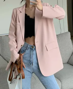 Metaversmall Autumn Loose Casual Blazer Women Thin Women Elegant Office Lady Coat Female Black Pink Apricot Suit Jacket M-XXL