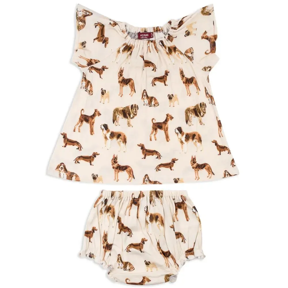 Milkbarn Dog Print Cotton Dress w/ Bloomers