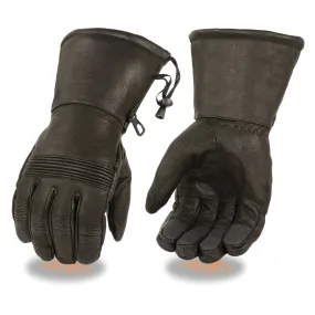 Milwaukee Leather SH294 Men's Black Leather Waterproof Gauntlet Gloves with Stretch Knuckles