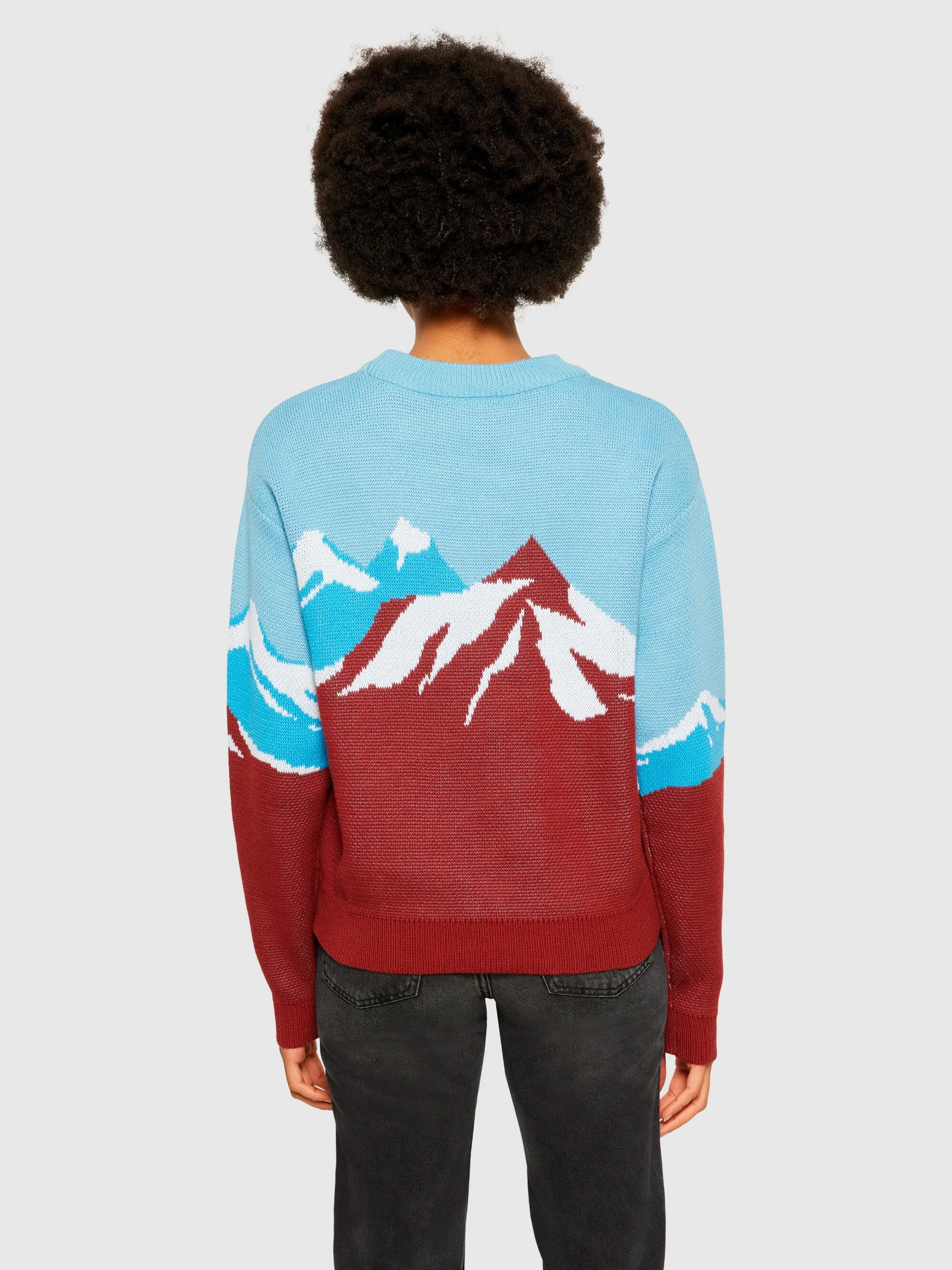 Mountain jacquard cotton crew neck - Regenerative Organic Certified® - GOTS/Vegan - Blue