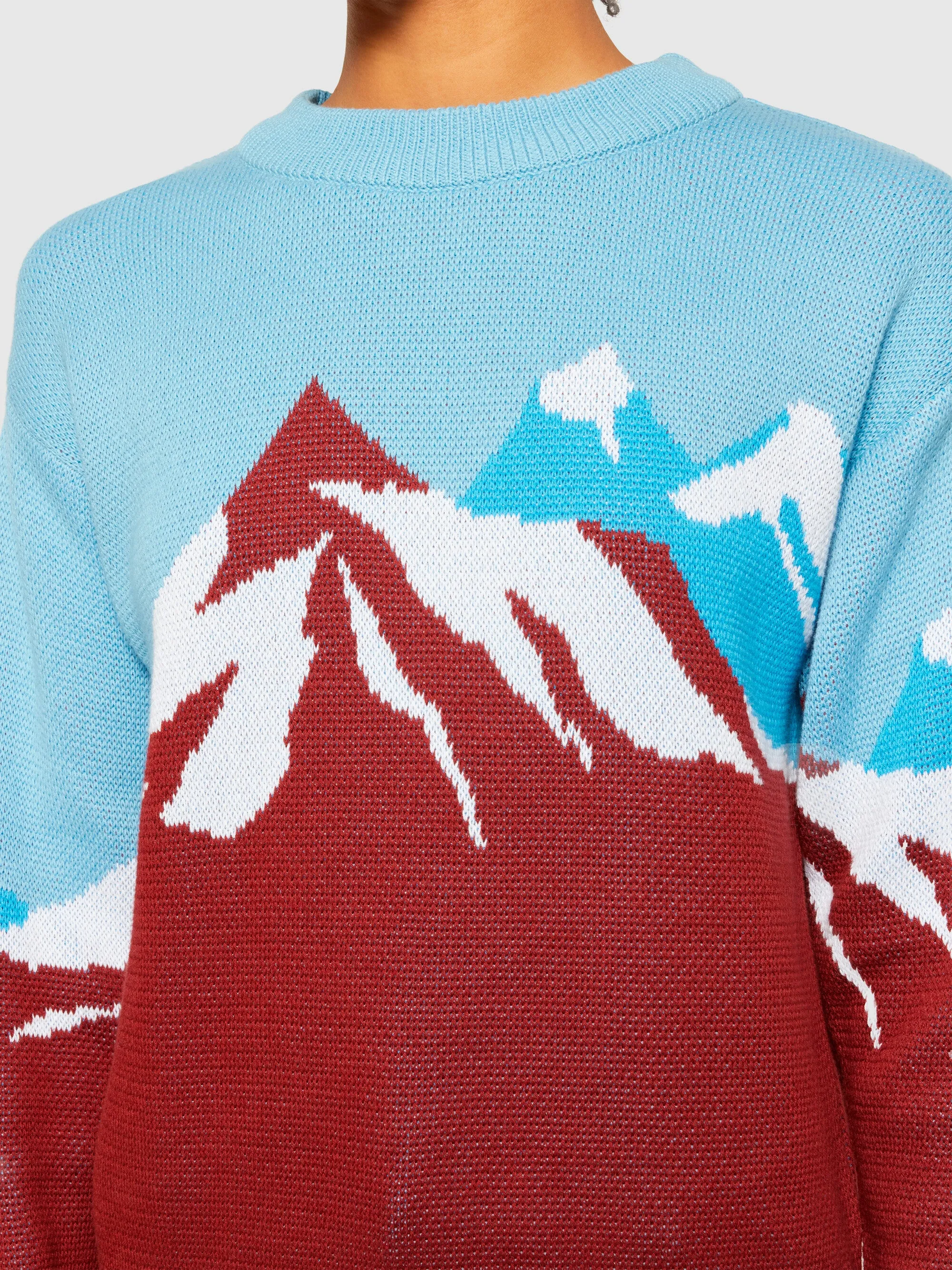 Mountain jacquard cotton crew neck - Regenerative Organic Certified® - GOTS/Vegan - Blue