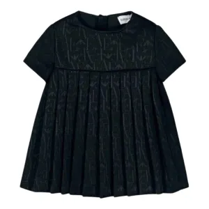 Navy Baby Short Sleeve Pleated Logo Dress