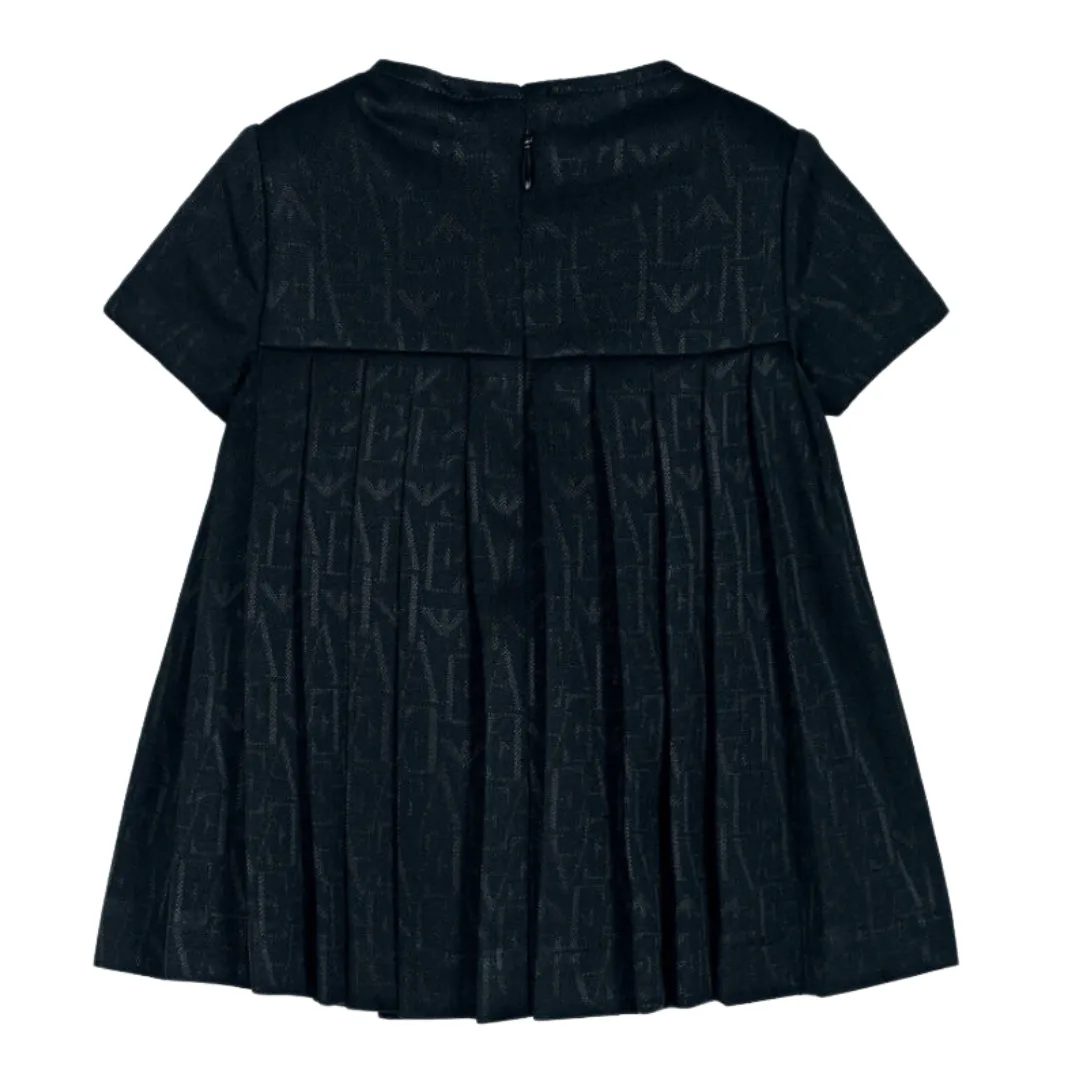 Navy Baby Short Sleeve Pleated Logo Dress