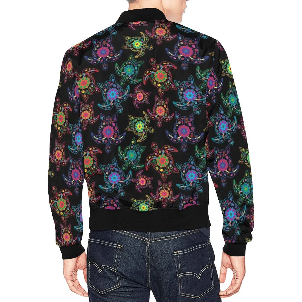 Neon Floral Turtle Bomber Jacket for Men