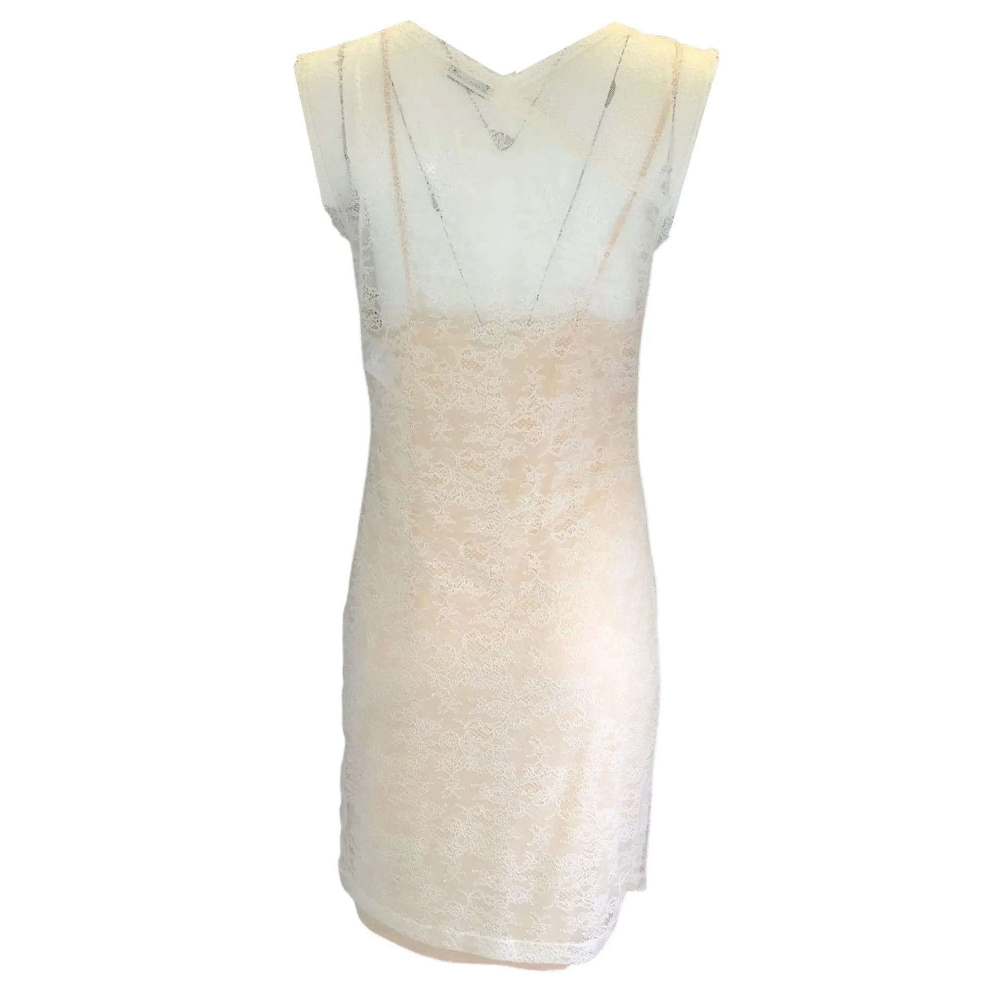 Nina Ricci White / Nude Sleeveless Lace Dress