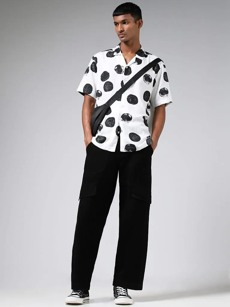 Nuon White Abstract Printed Relaxed-Fit Shirt