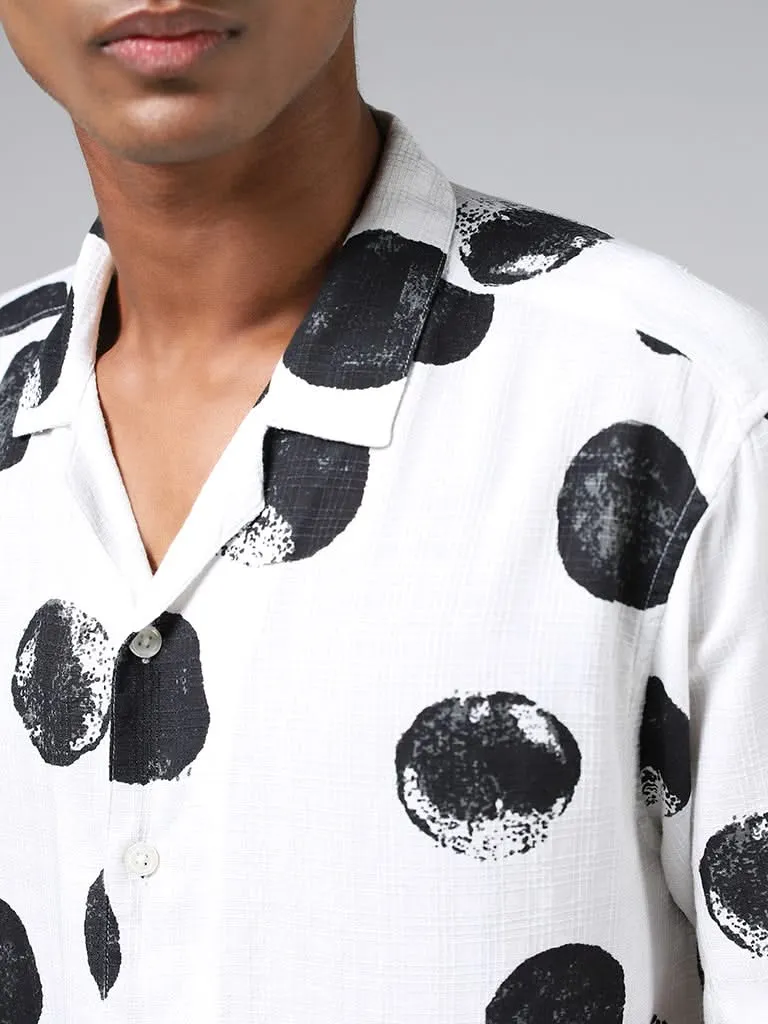 Nuon White Abstract Printed Relaxed-Fit Shirt