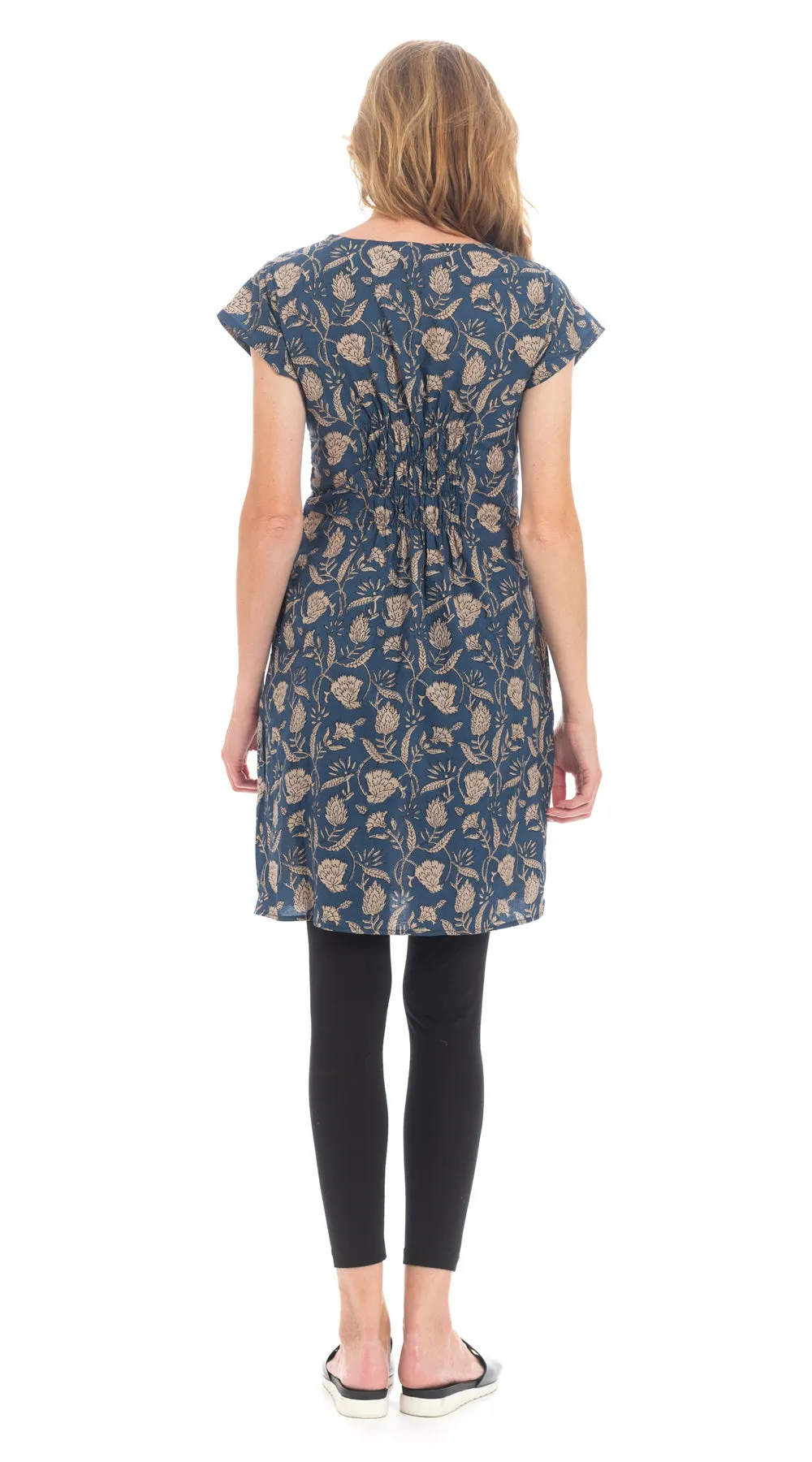 Olivia Dress - sapphire blockprint - org.cotton