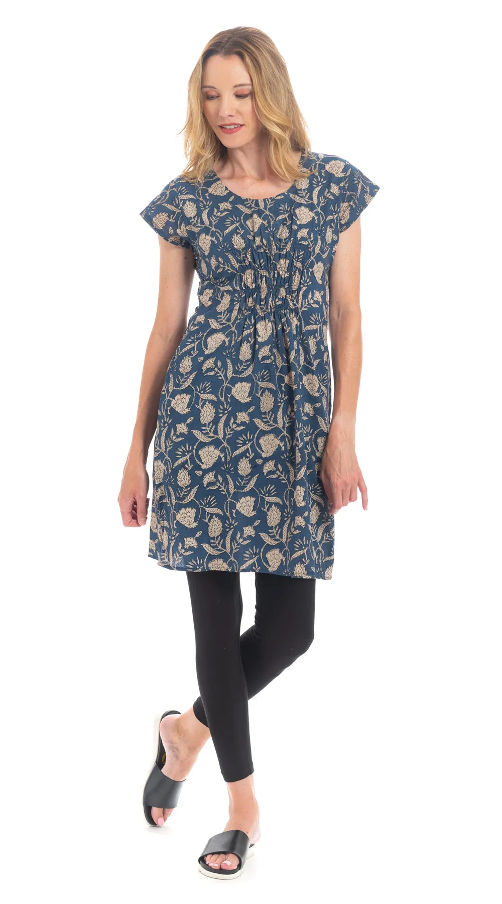 Olivia Dress - sapphire blockprint - org.cotton