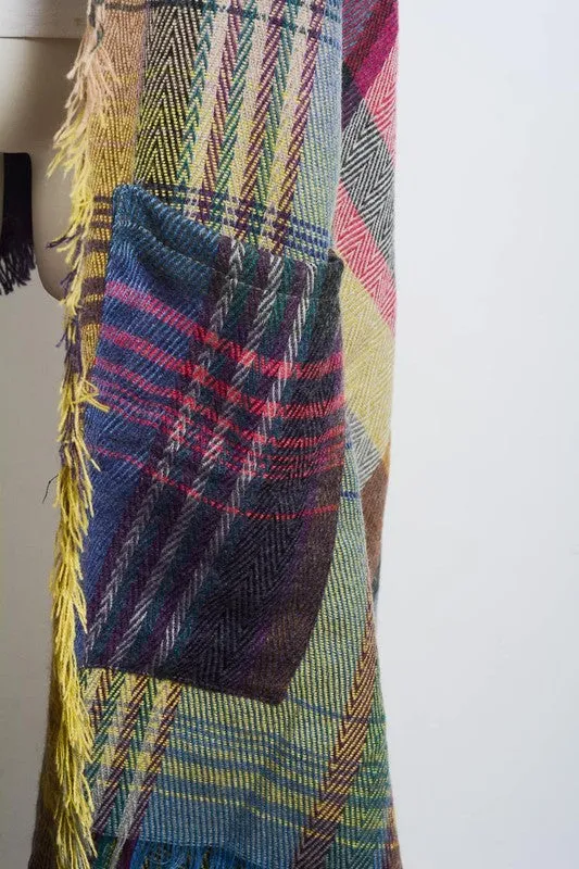 Plaid Poncho Scarf with Pockets