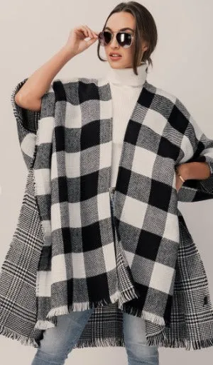 PLAID TUNIC 2 SIDED OPEN PONCHO