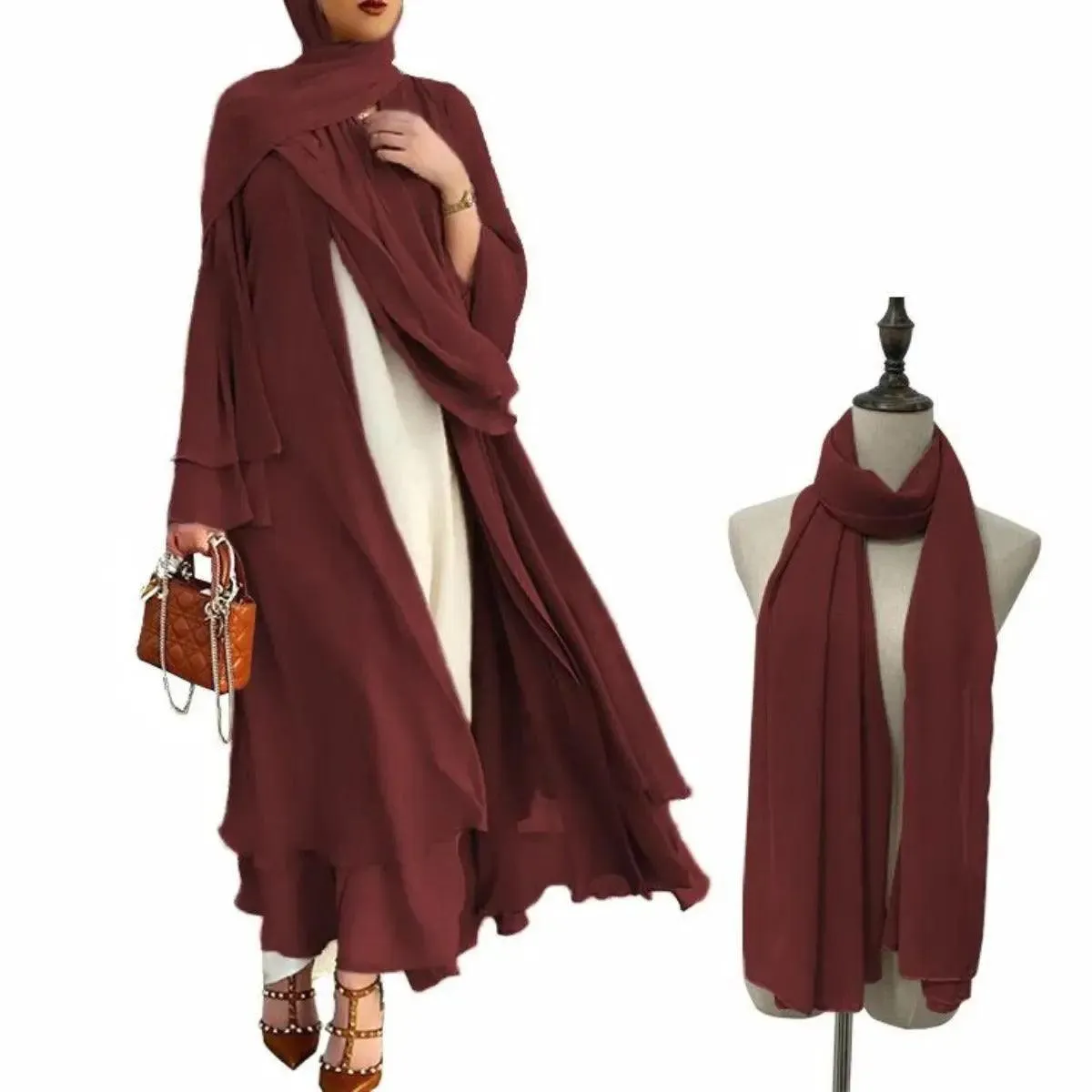 Plain Double Layered Chiffon Open Abaya (MOA002)