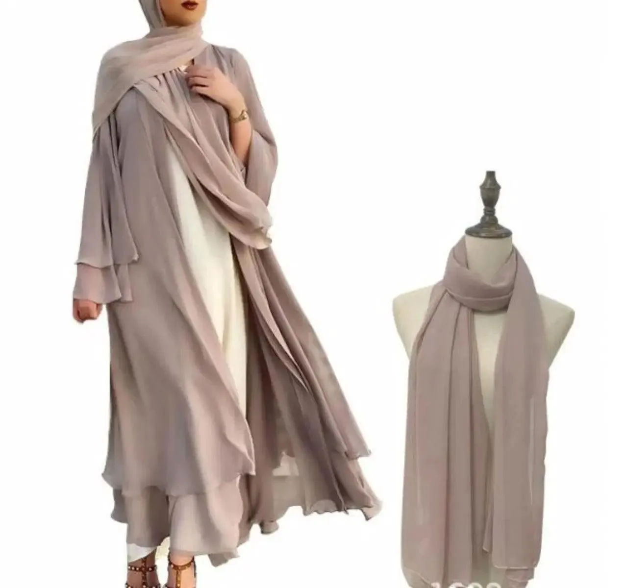 Plain Double Layered Chiffon Open Abaya (MOA002)