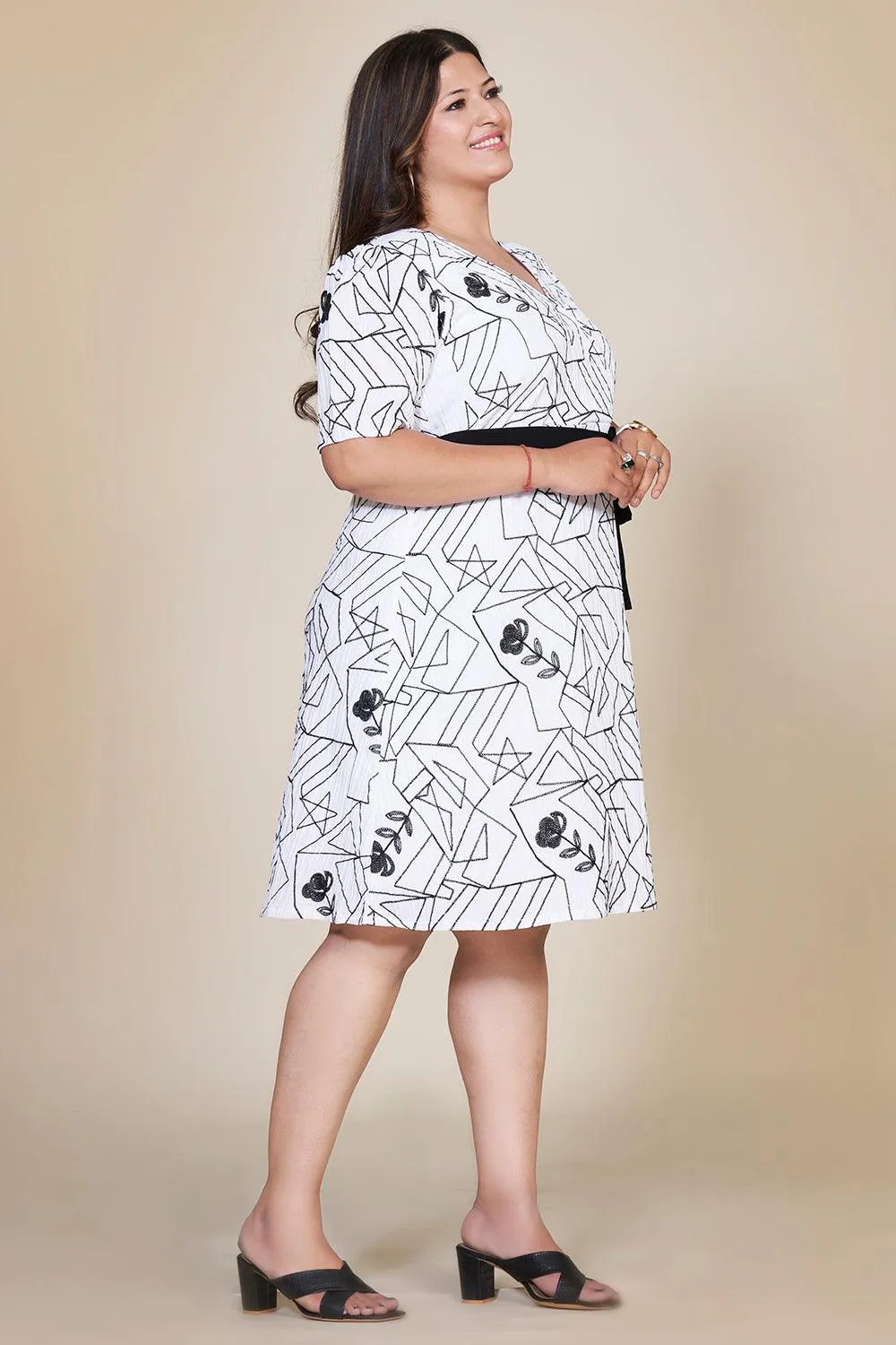 Plus Size Embroidered White Dress