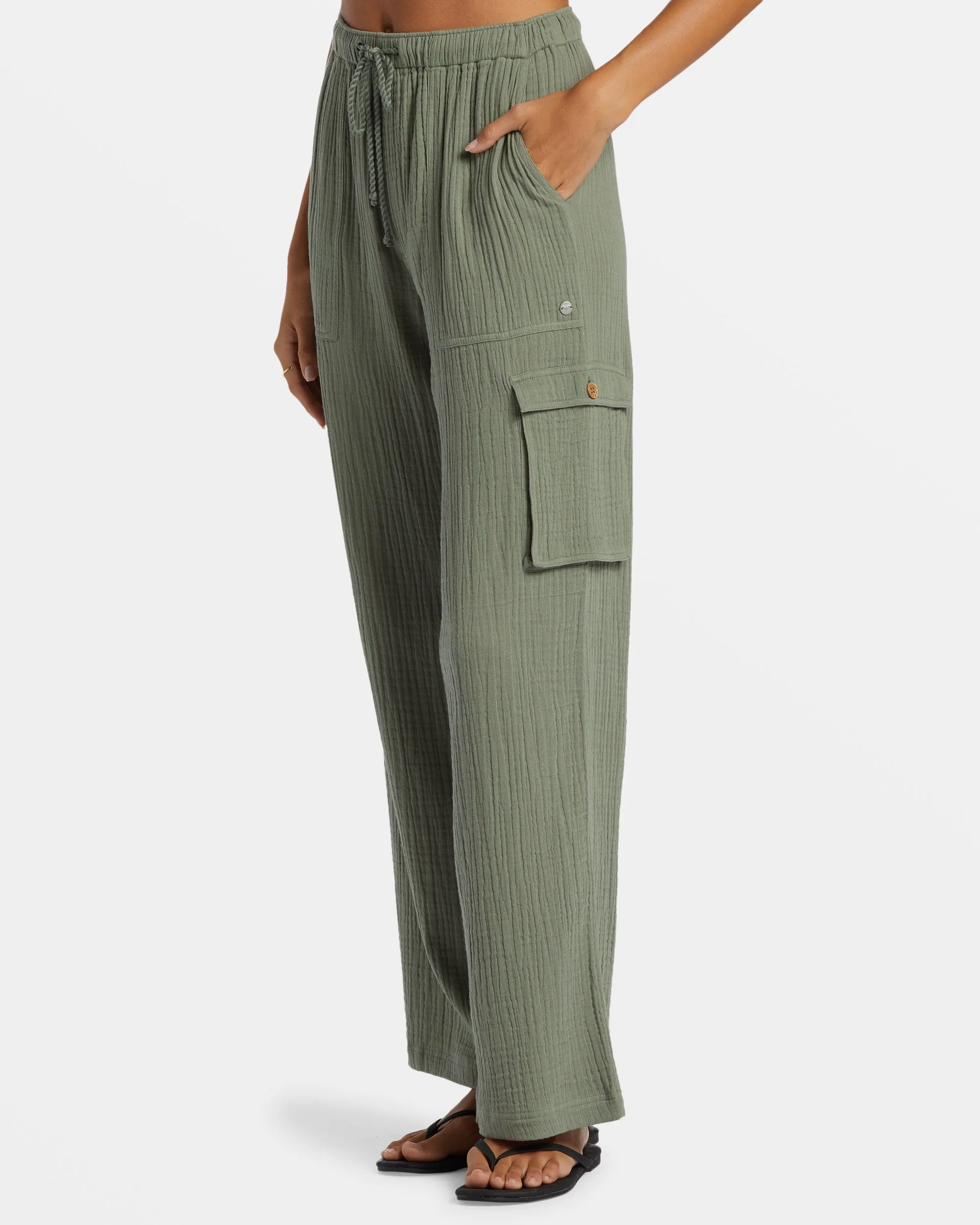 Precious Cargo Gauze High Waisted Pants - Agave Green