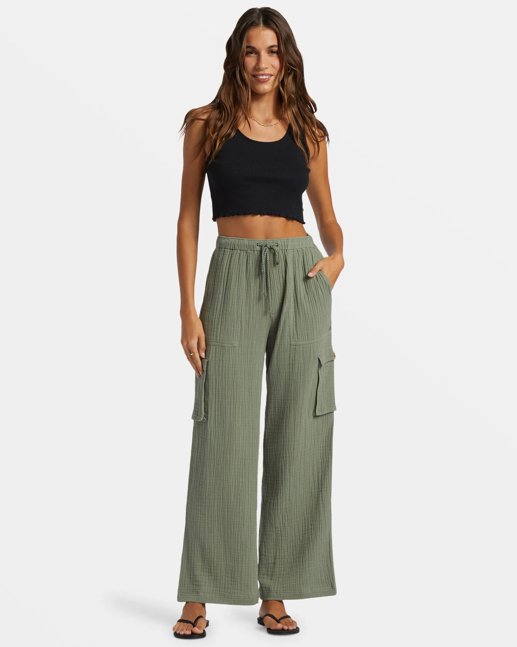 Precious Cargo Gauze High Waisted Pants - Agave Green