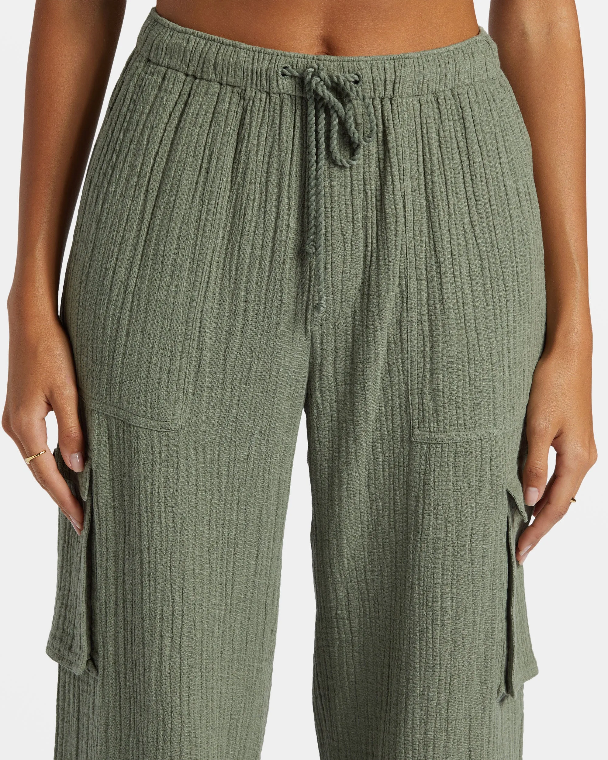 Precious Cargo Gauze High Waisted Pants - Agave Green