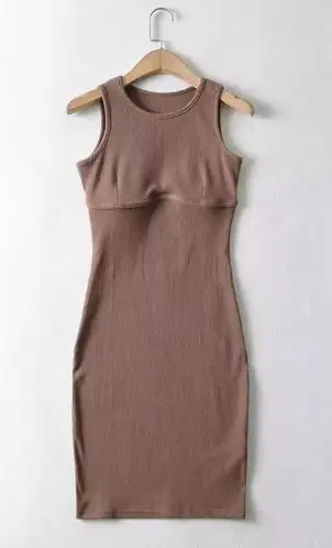 Premium Ribbed Dress in Grey, Black & Beige