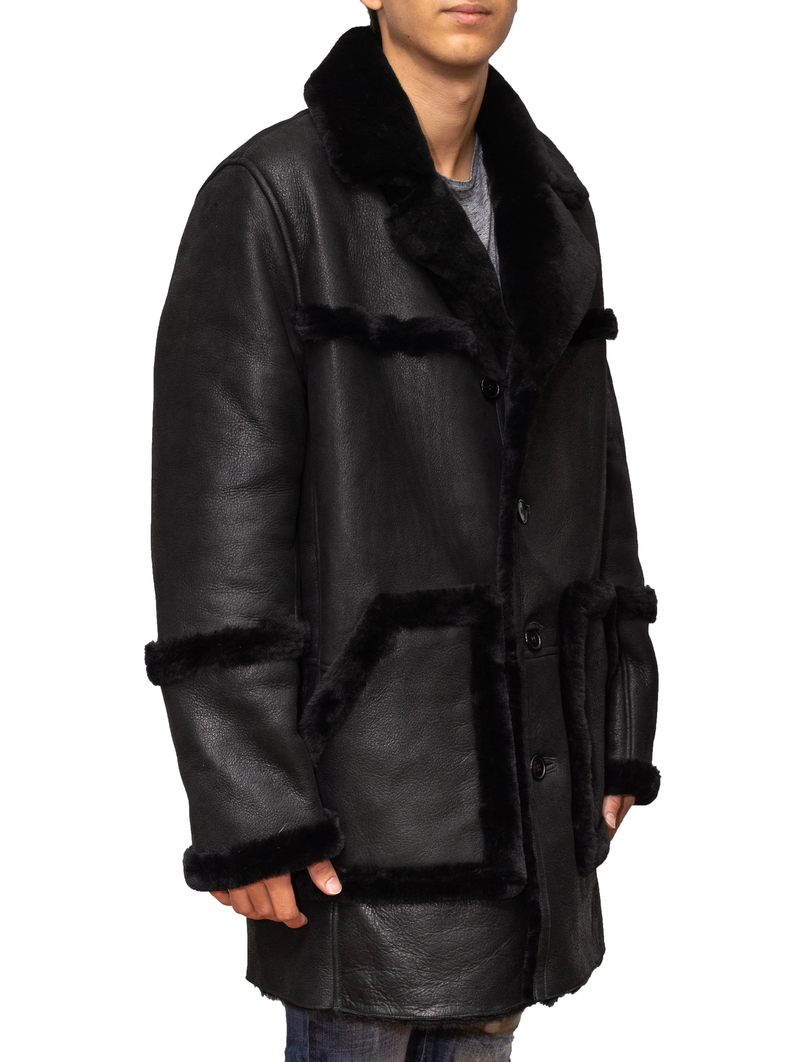 Reversible Long Shearling Jacket - Black