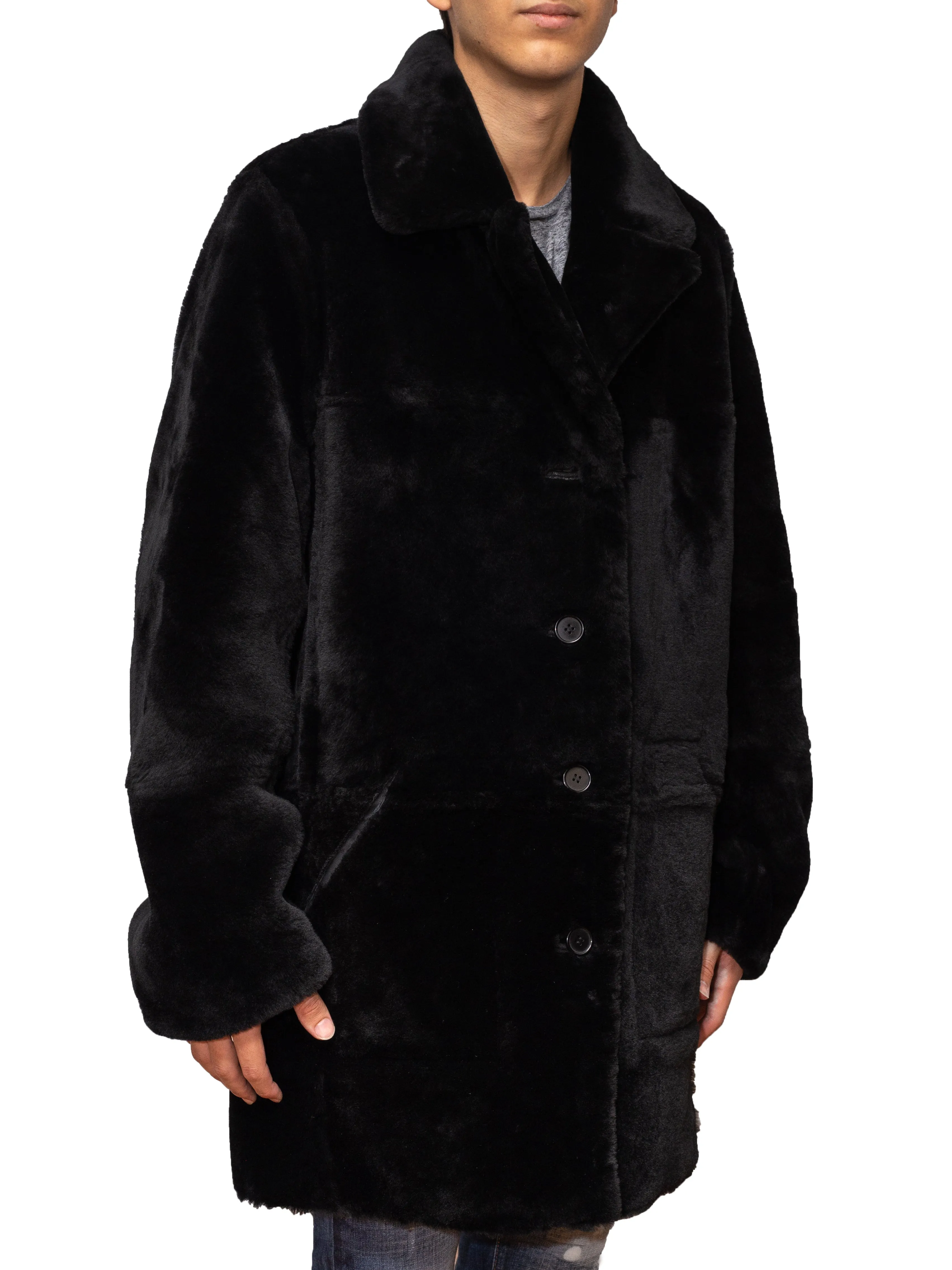 Reversible Long Shearling Jacket - Black