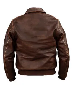 RW Authentic Sheepskin Distressed Brown Bomber Genuine Leather Jacket