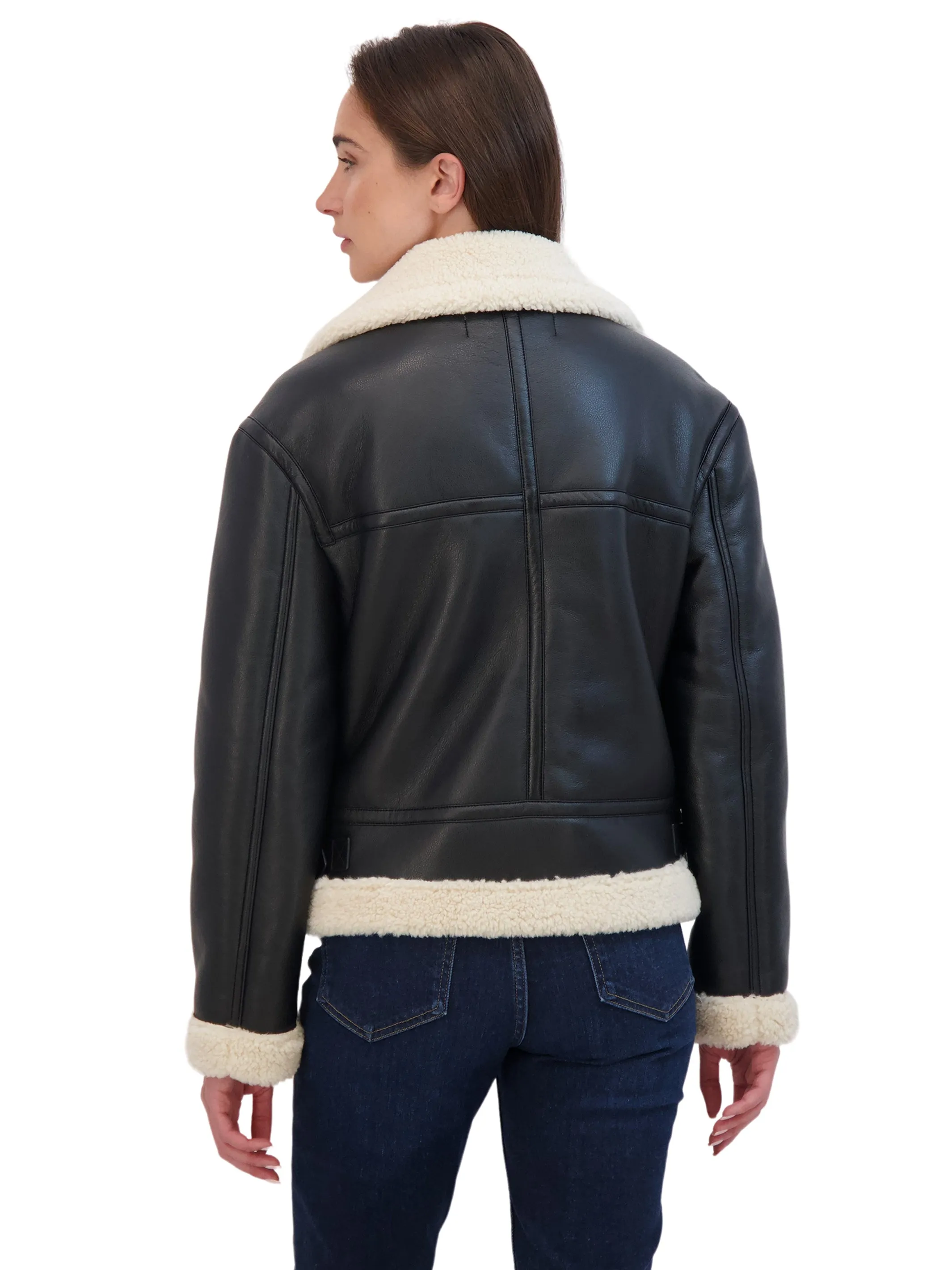 Sebby Collection Women's Moto Zip Front Faux Leather  Shearling Jacket